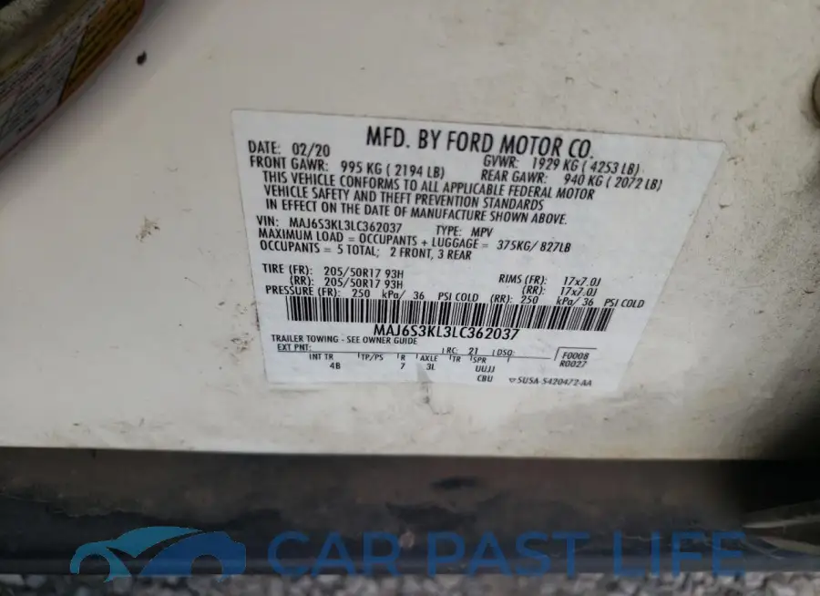 MAJ6S3KL3LC362037# 14