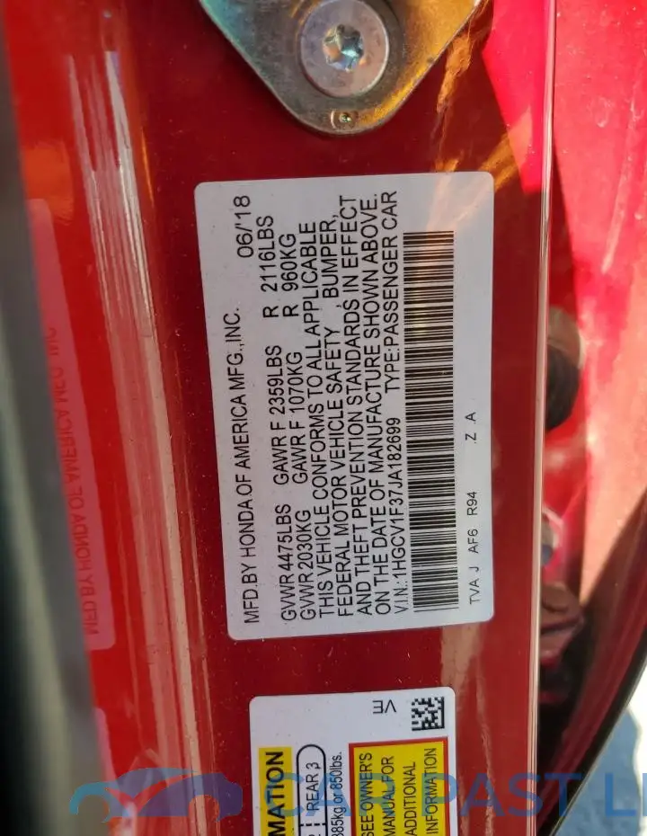 1HGCV1F37JA182699# 12
