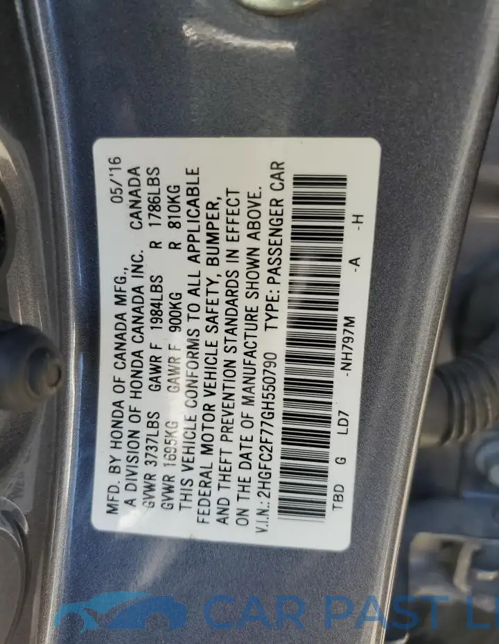 2HGFC2F77GH550790# 12