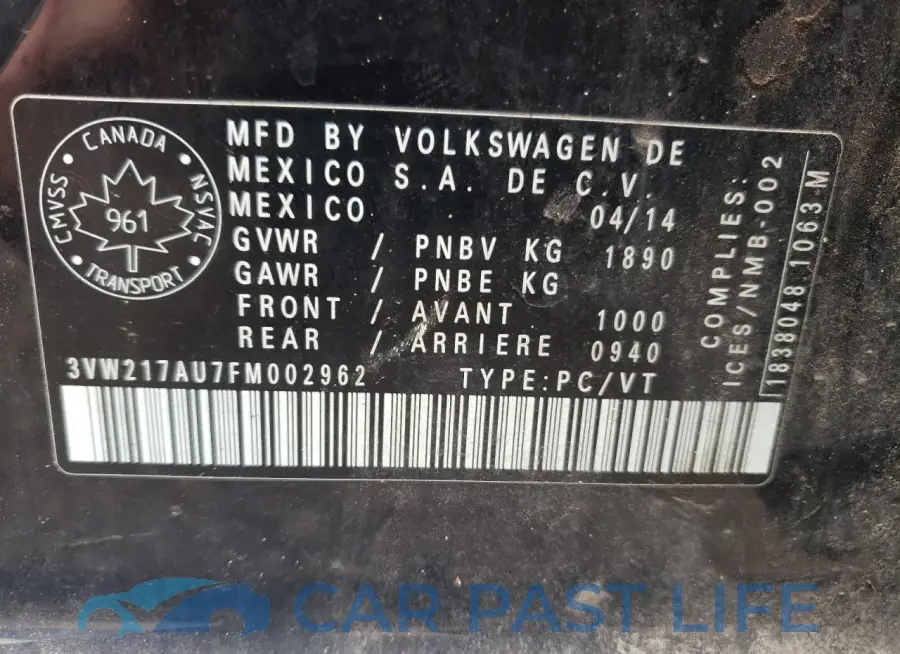 3VW217AU7FM002962# 12