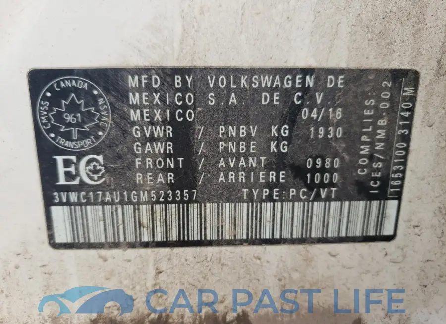 3VWC17AU1GM523357# 12
