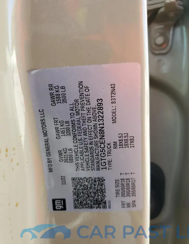 1GTG5CEN8N1322893# 12