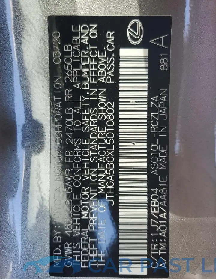 JTHGA5BCXL5010802# 13
