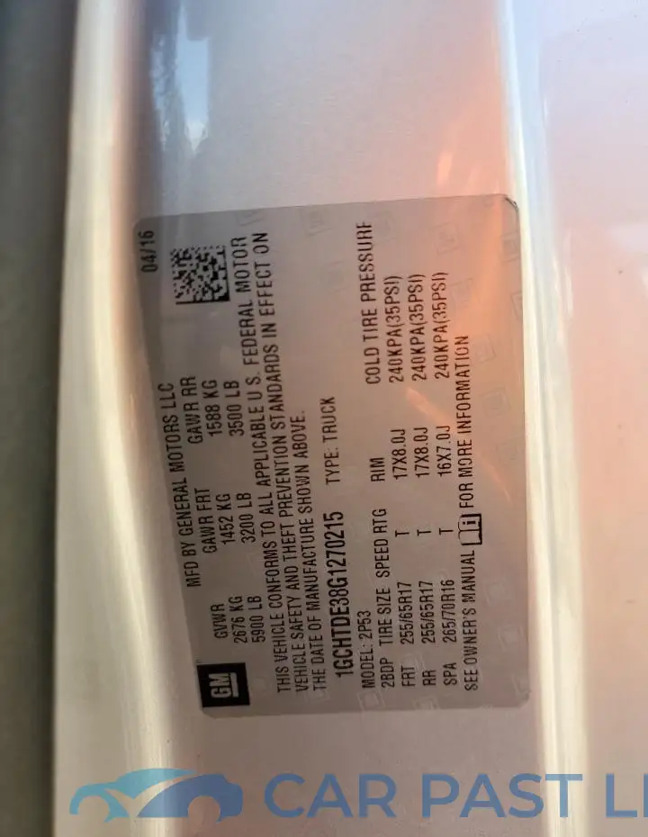 1GCHTDE38G1270215# 12