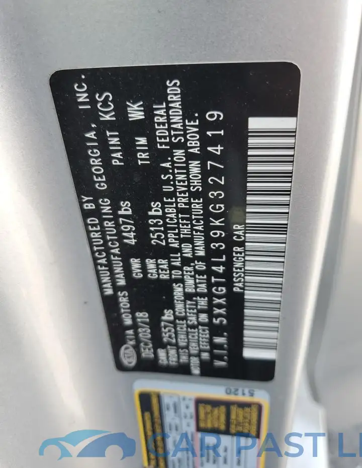 5XXGT4L39KG327419# 12