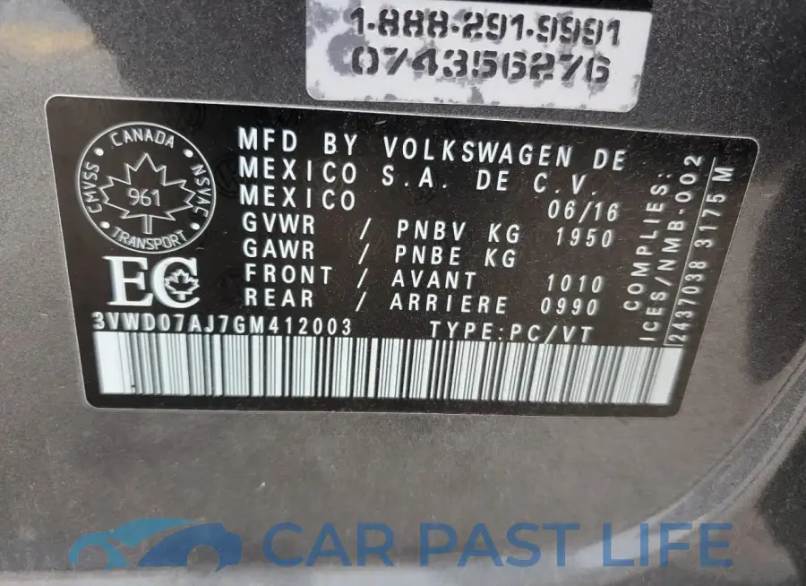 3VWD07AJ7GM412003# 13