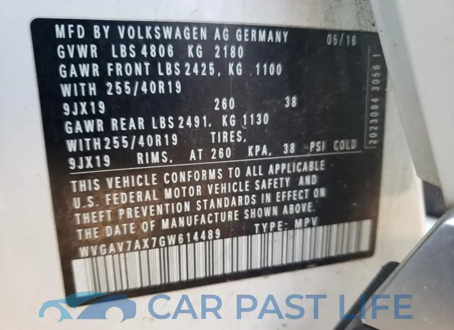 WVGAV7AX7GW614489# 12