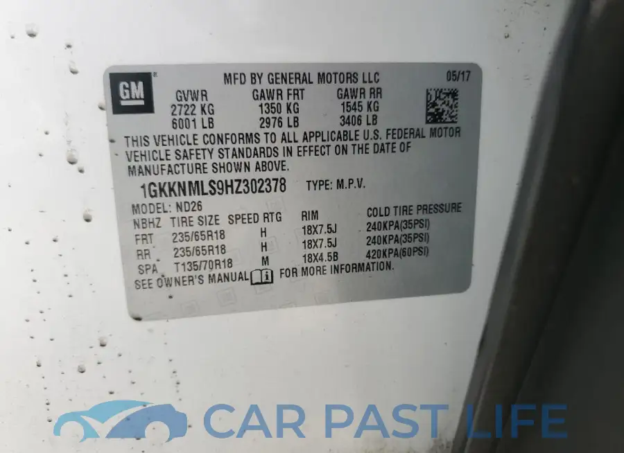1GKKNMLS9HZ302378# 13