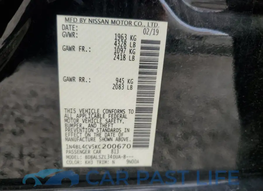 1N4BL4CV5KC200670# 12