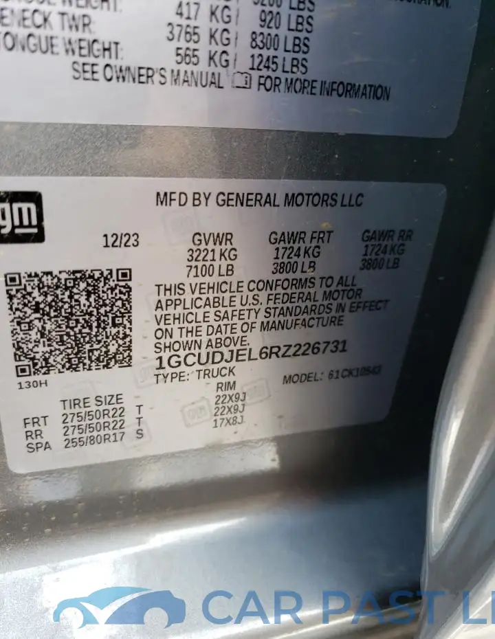 1GCUDJEL6RZ226731# 12