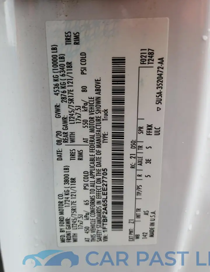 1FTBF2A65LEE27705# 12