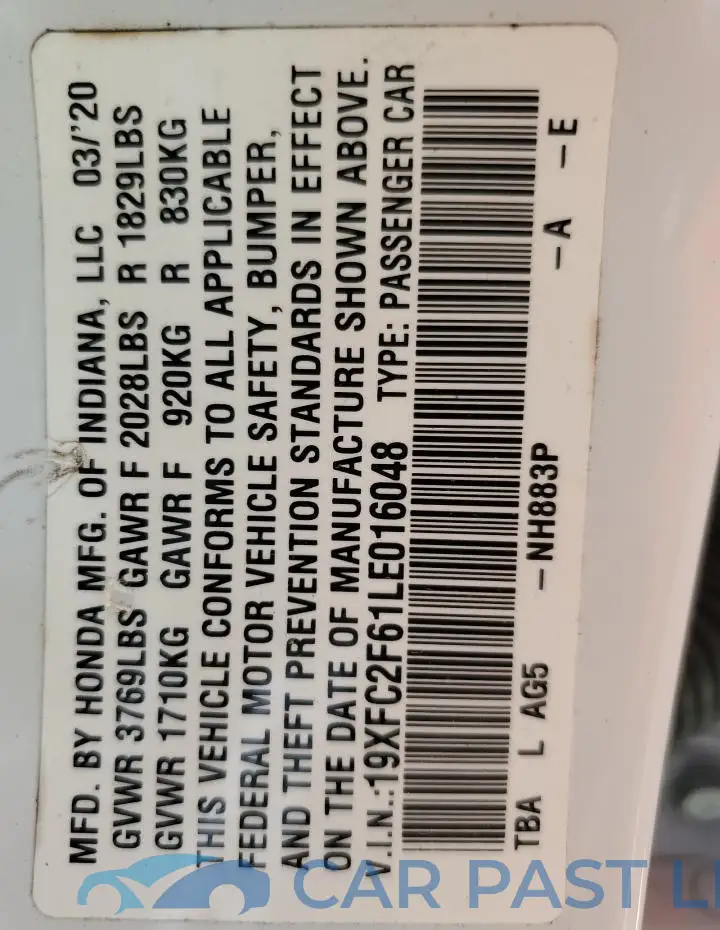 19XFC2F61LE016048# 12