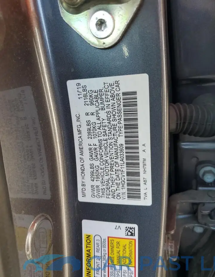1HGCV1F11LA033609# 12