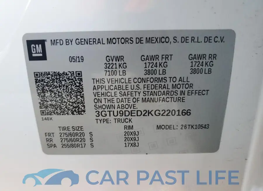 3GTU9DED2KG220166# 12
