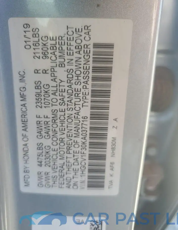 1HGCV1F30KA037716# 12