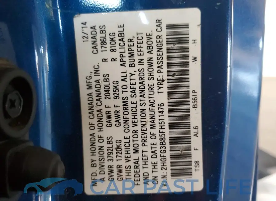 2HGFG3B85FH511476# 13