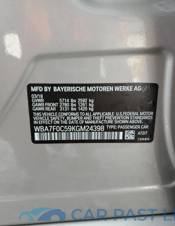 WBA7F0C59KGM24398# 12