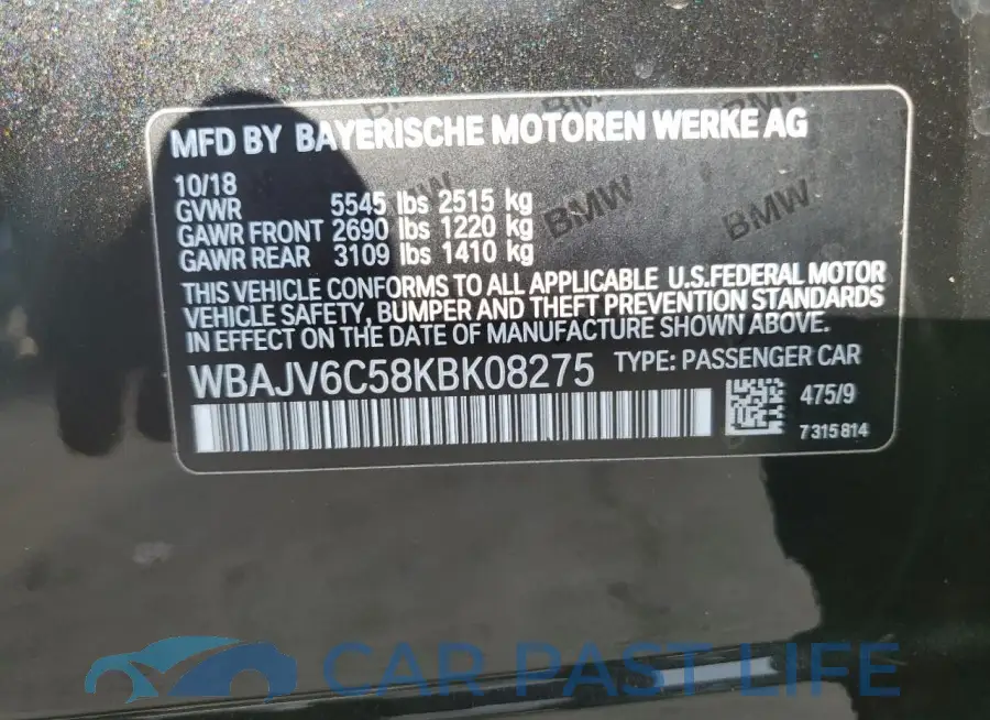 WBAJV6C58KBK08275# 12