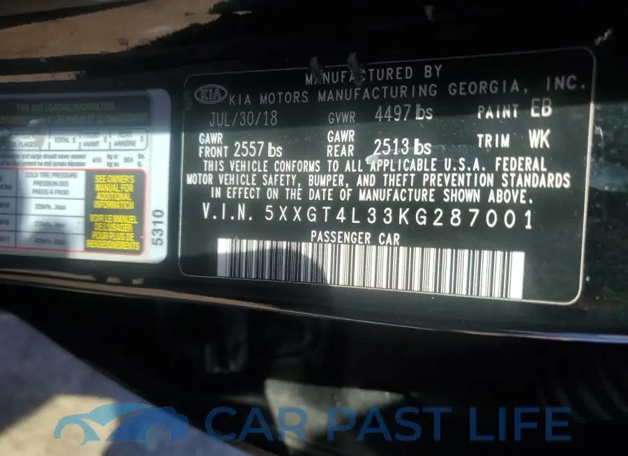 5XXGT4L33KG287001# 12