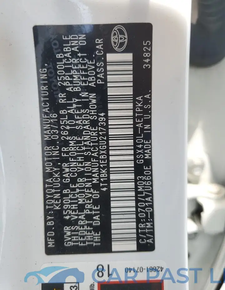 4T1BK1EBXGU217394# 12