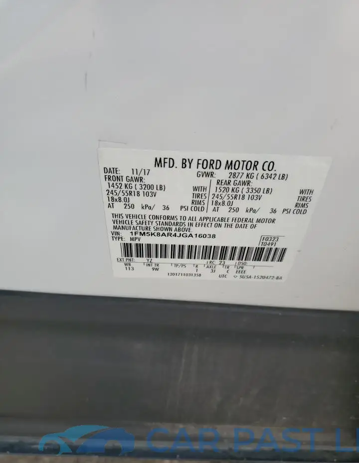 1FM5K8AR4JGA16038# 13
