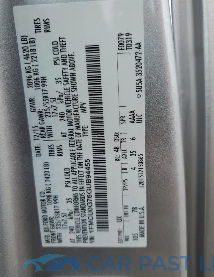 1FMCU0G76GUB94455# 13