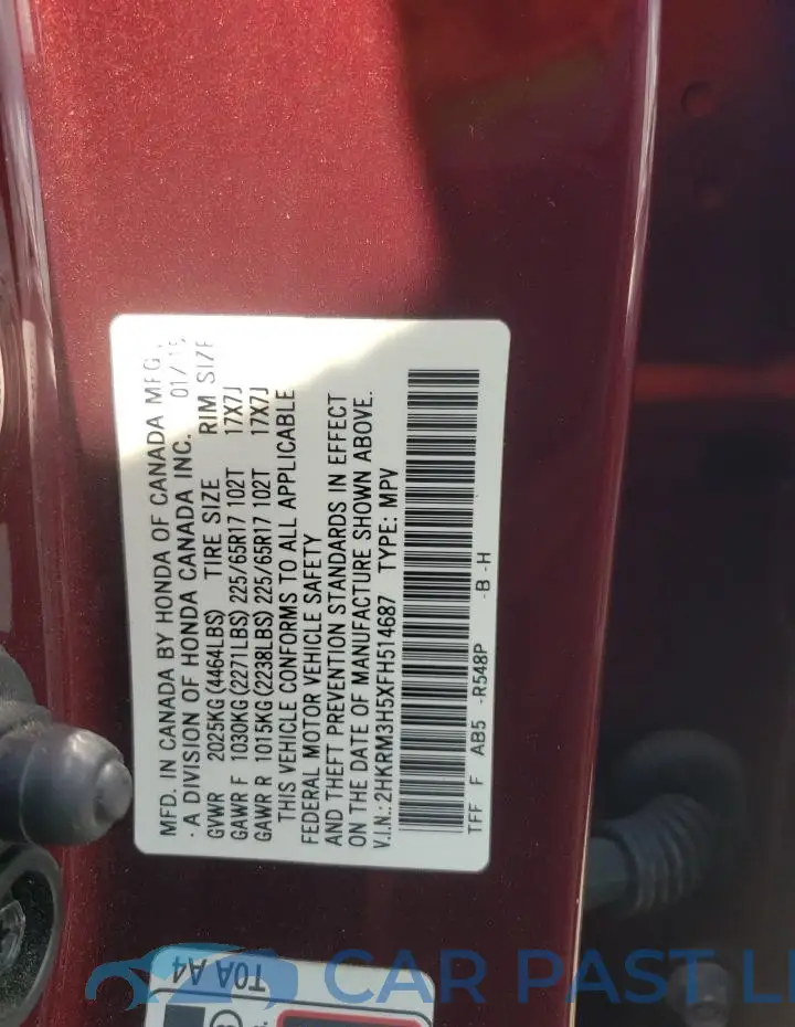 2HKRM3H5XFH514687# 12