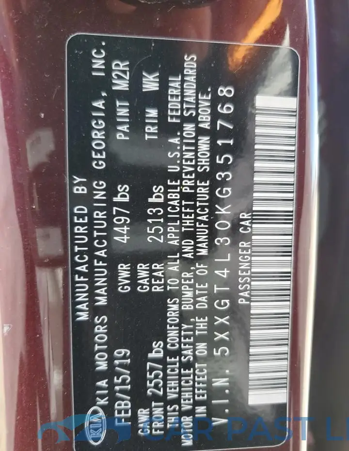 5XXGT4L30KG351768# 12