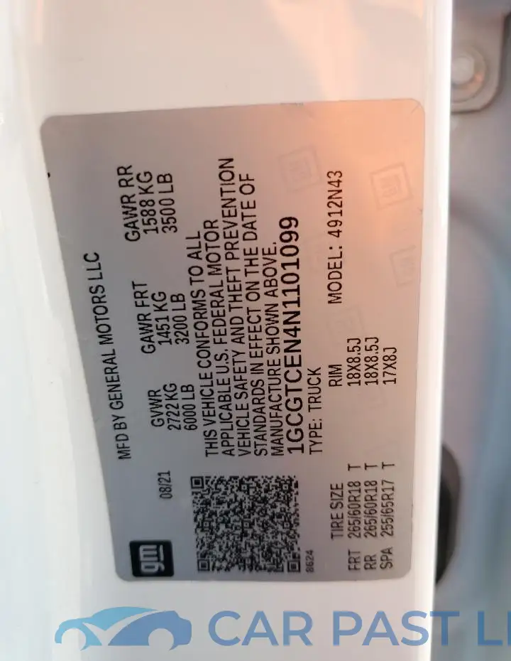 1GCGTCEN4N1101099# 12