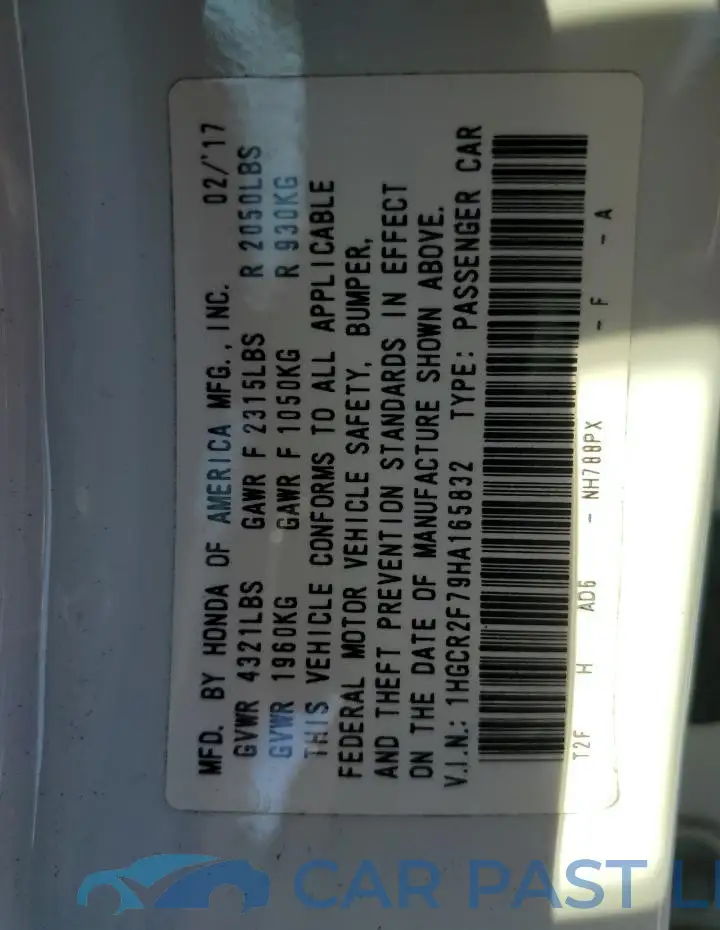1HGCR2F79HA165832# 12