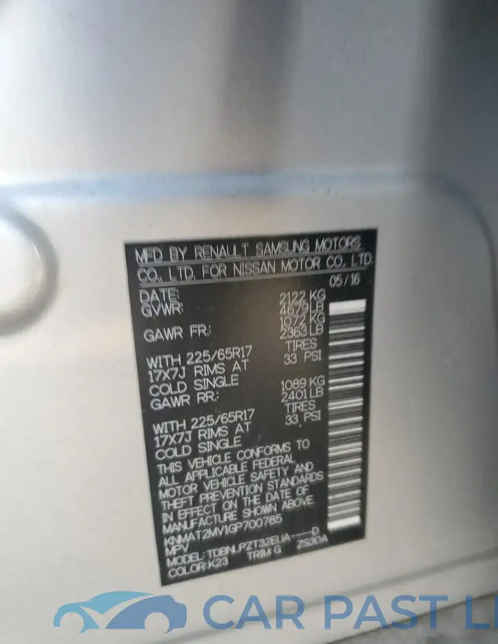 KNMAT2MV1GP700785# 12