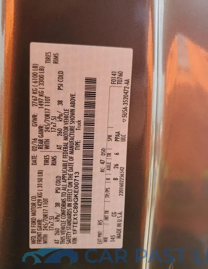 1FTEX1C89GKE00713# 12