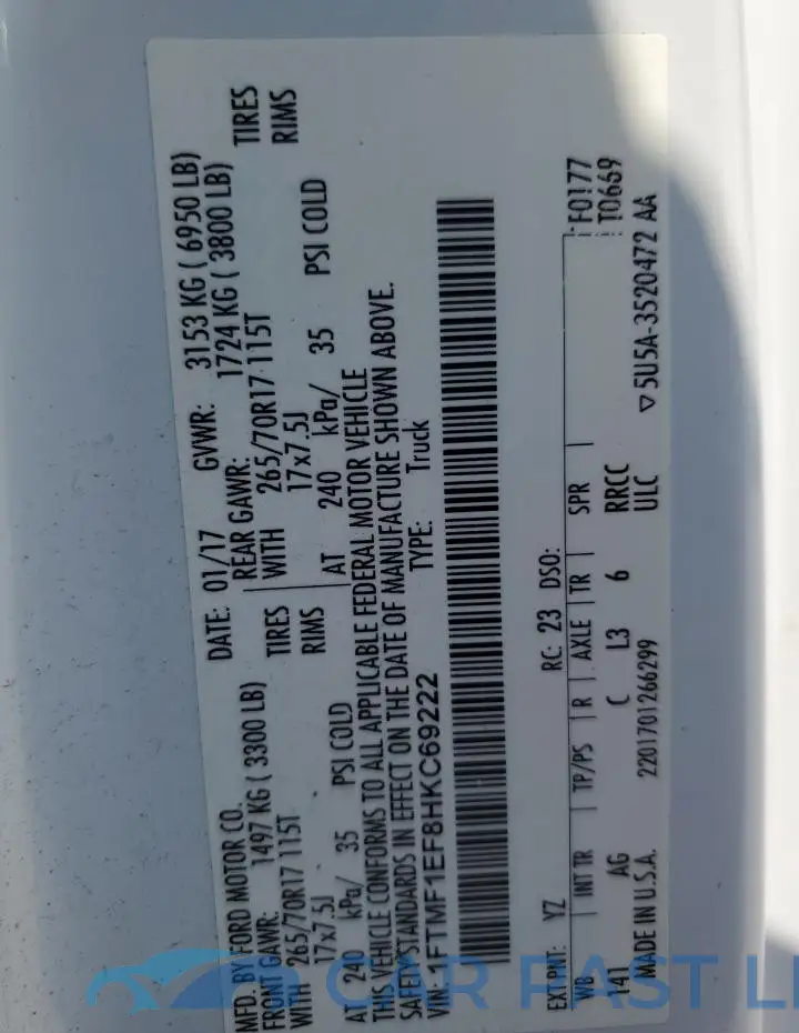 1FTMF1EF8HKC69222# 12