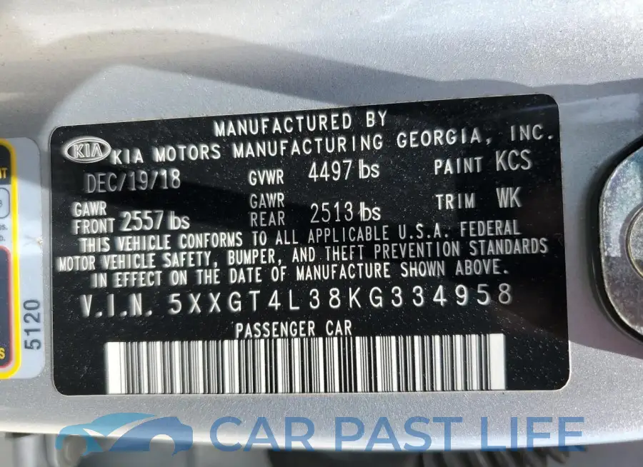 5XXGT4L38KG334958# 12
