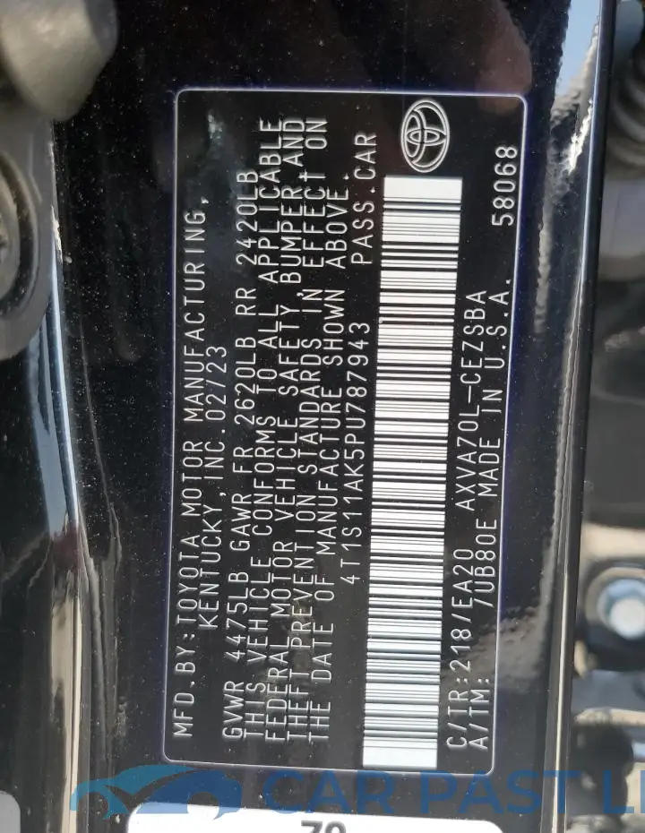 4T1S11AK5PU787943# 12