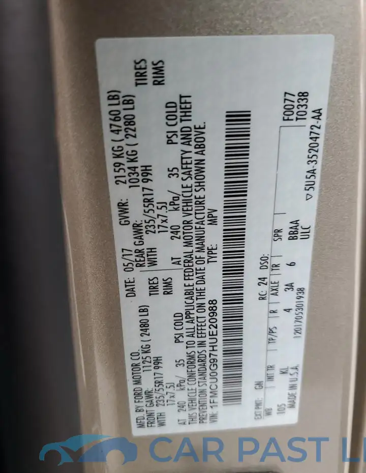 1FMCU0G97HUE20988# 14