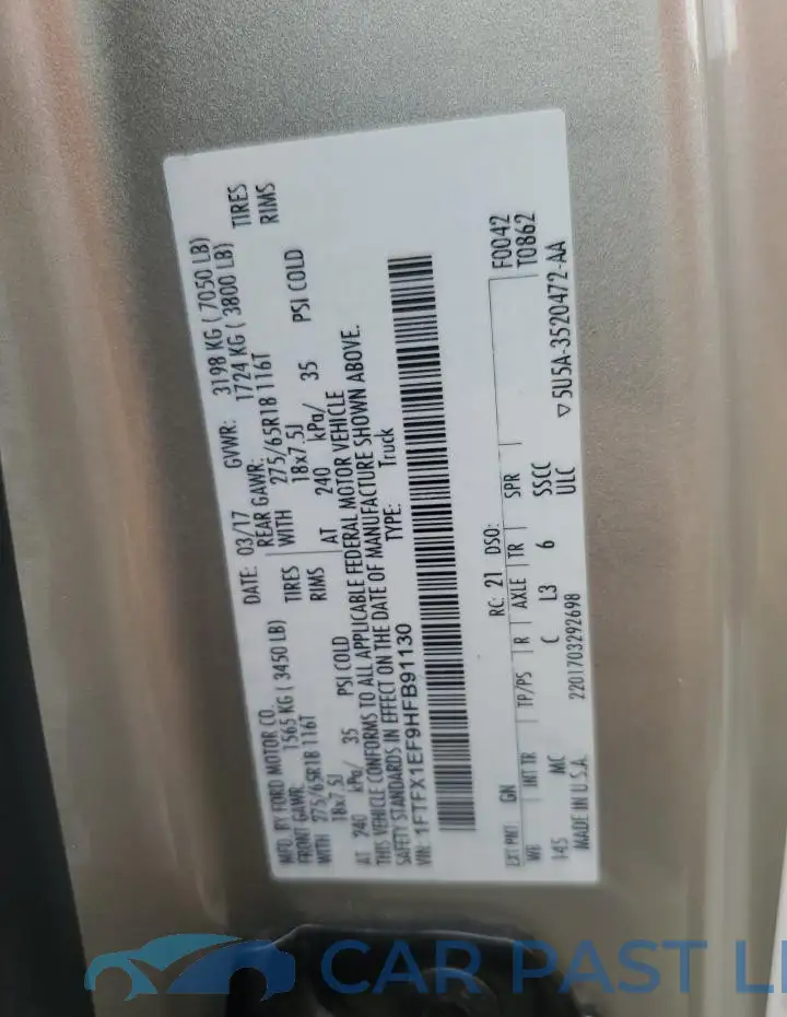 1FTFX1EF9HFB91130# 12