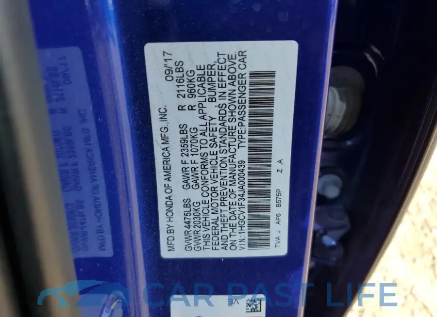 1HGCV1F34JA000439# 13