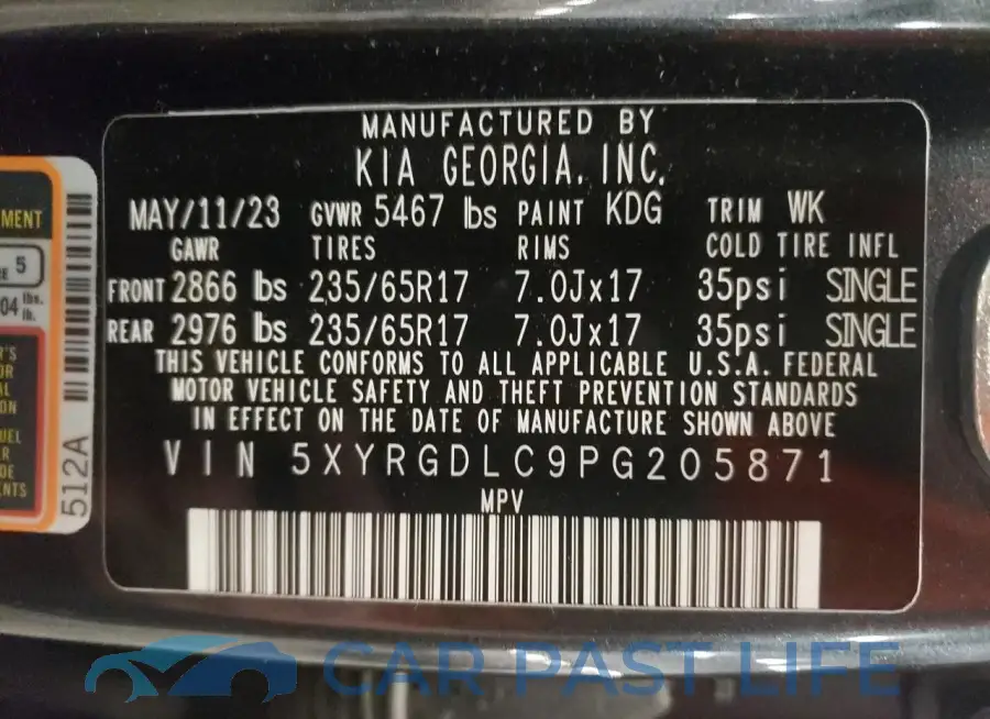 5XYRGDLC9PG205871# 13