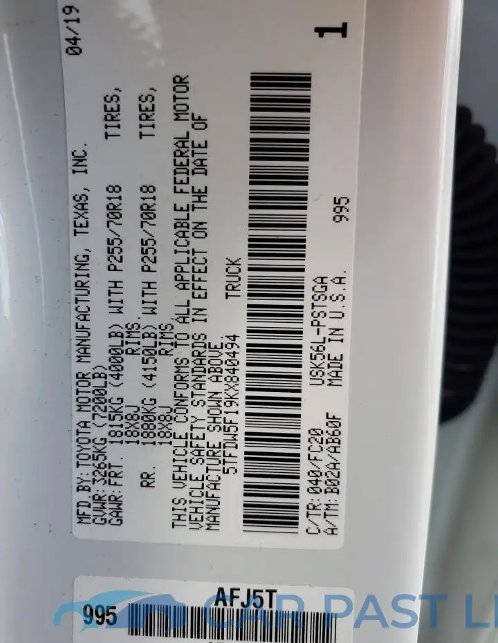 5TFDW5F19KX840494# 13