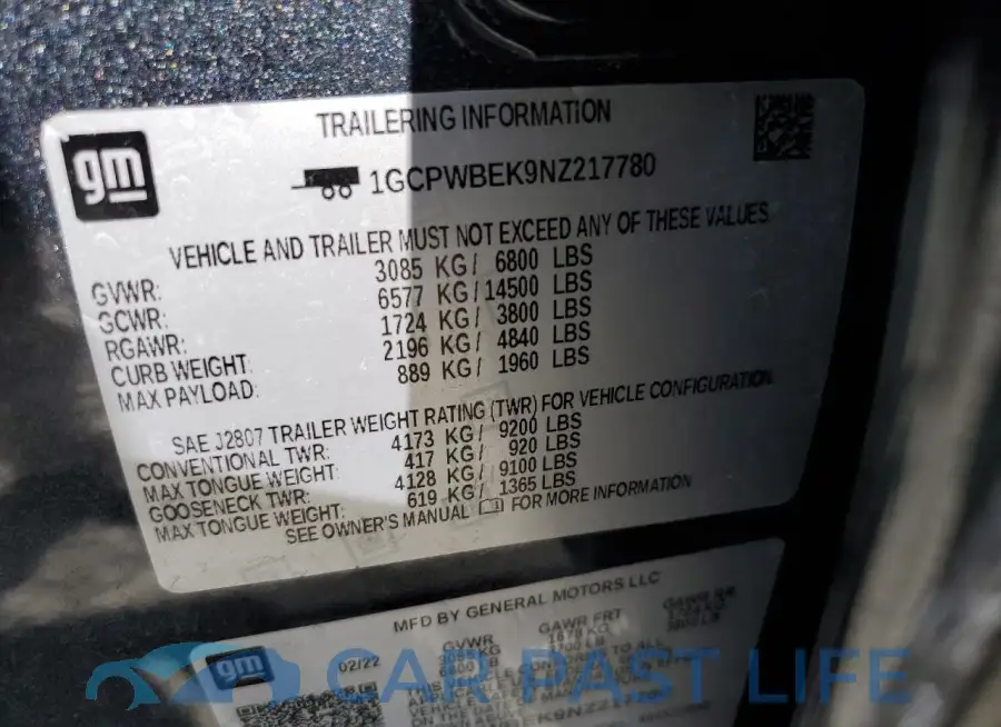 1GCPWBEK9NZ217780# 12