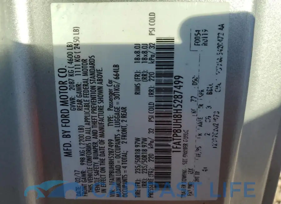 1FATP8UH8H5287499# 12