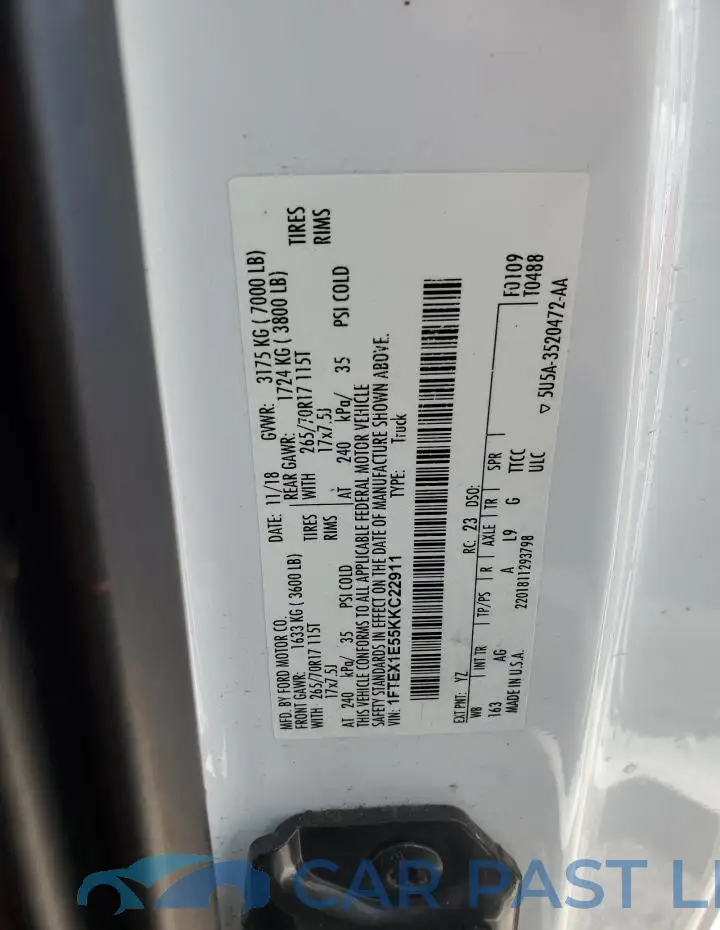 1FTEX1E55KKC22911# 12