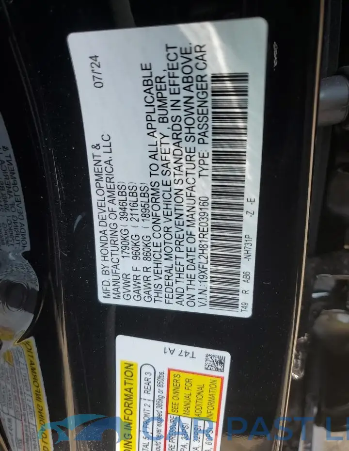 19XFL2H81RE039160# 12
