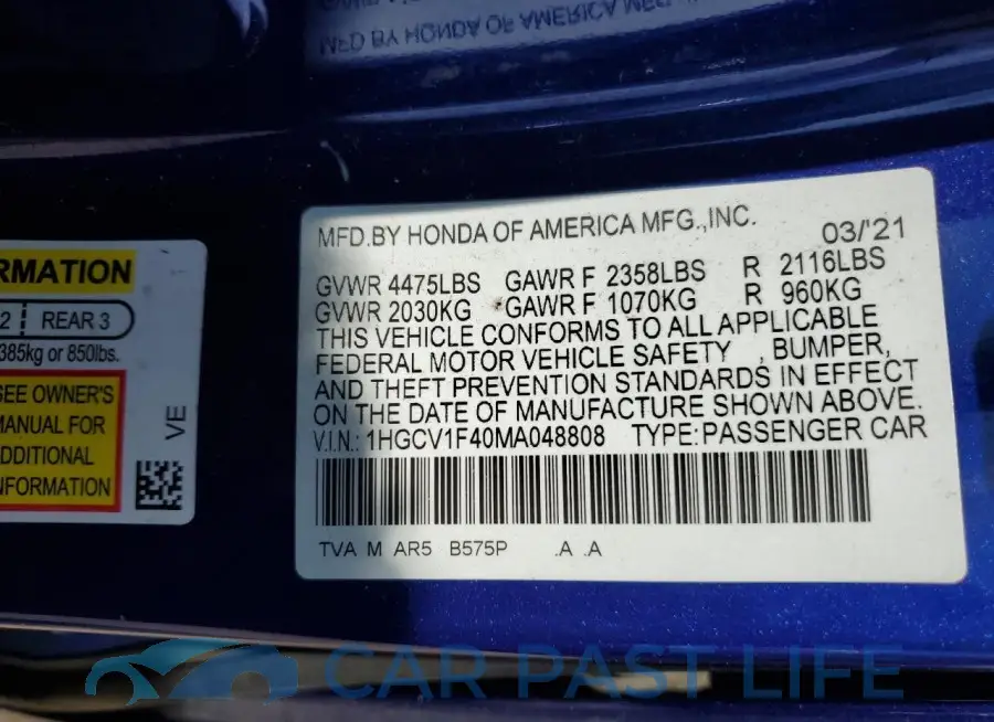 1HGCV1F40MA048808# 12