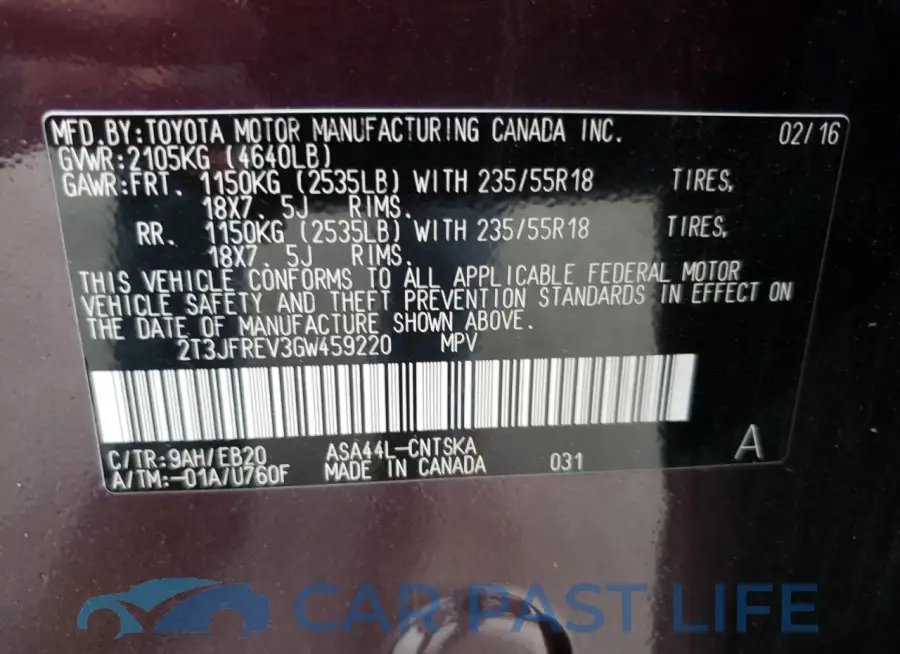 2T3JFREV3GW459220# 13