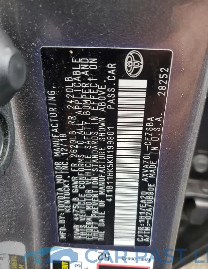 4T1B11HK5KU199801# 13