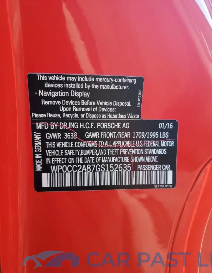 WP0CC2A87GS152635# 12