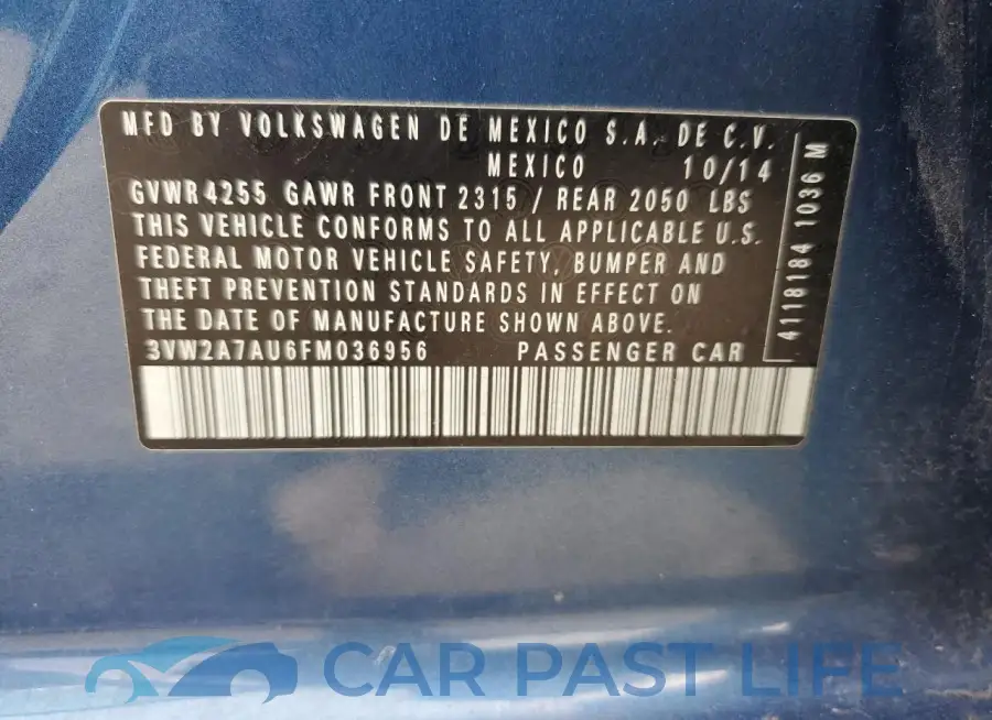 3VW2A7AU6FM036956# 13