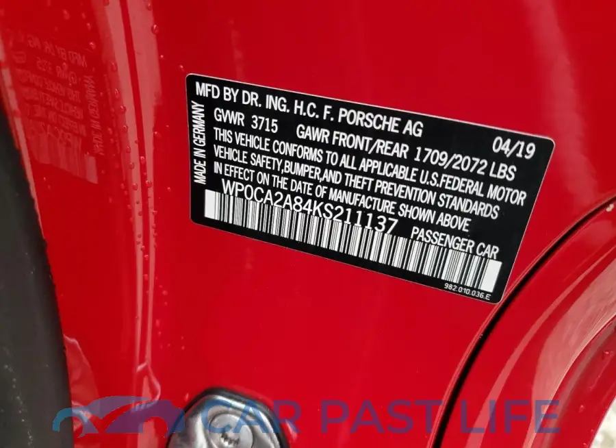 WP0CA2A84KS211137# 13